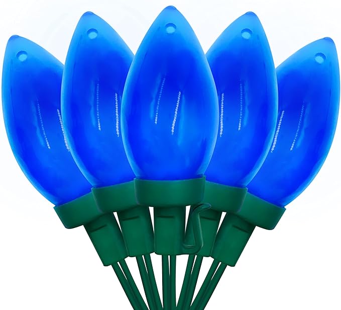 C9 Christmas Lights Outdoor 50 LED Blue Strawberry Waterproof String Lights Xmas Tree Indoor Decoration Plug in 34.5 Feet Used for Home Festive Courtyard Patio Garden(Blue)