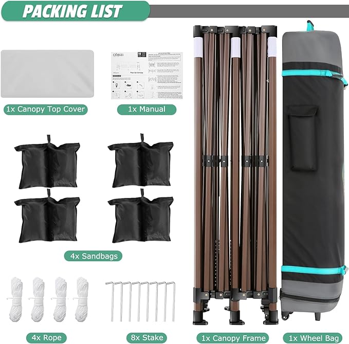 COBIZI 10x20 Pop Up Canopy Heavy Duty Without Sidewalls, Commercial Heavy Duty Pop Up Tent for Parties All Weather Waterproof and UV 50+ Wedding Tent with Roller Bag(Legs Upgraded),White