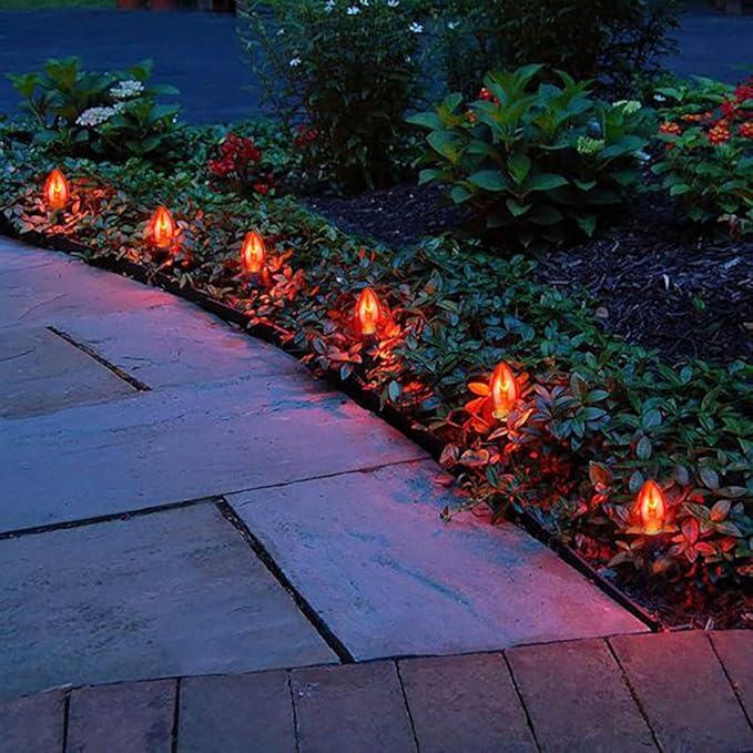 Christmas Orange String Lights Outdoor, 25Ft C7 Christmas Decorations Lights with 27 Clear Orange Bulbs (2 Spare), Waterproof Vintage Christmas Lights for Patio Halloween Party Holiday Garden- Black