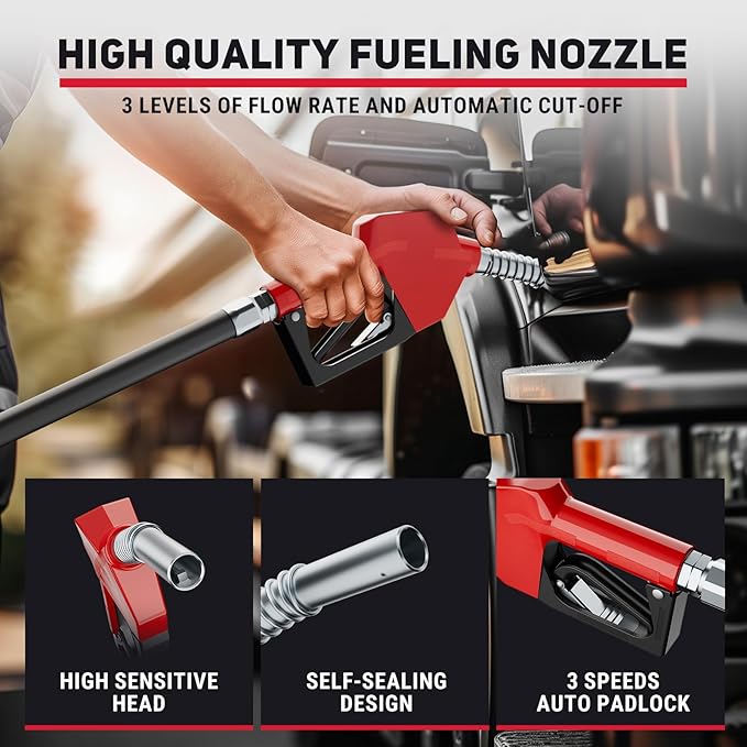 Fuel Hose Reel 3/4" x 50' Retractable with Fueling Nozzle Diesel Hose Reel 300 PSI Industrial Auto Swivel Heavy Duty Steel Construction for Farm Ship Vehicle Tank