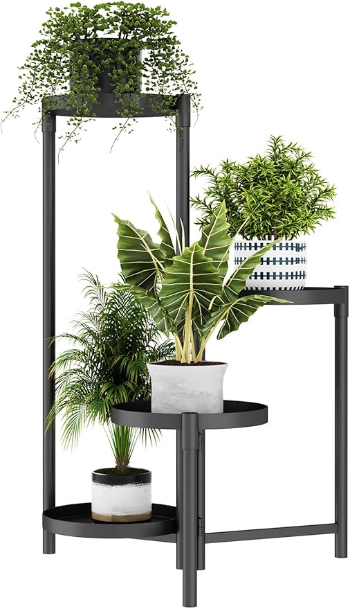 4 Tier Plant Stand Indoor | Metal Flower Pot Shelf for Multiple Plants | Heavy Duty Corner Potted Holder for Balcony, Bedroom, and Outdoor Garden Decor