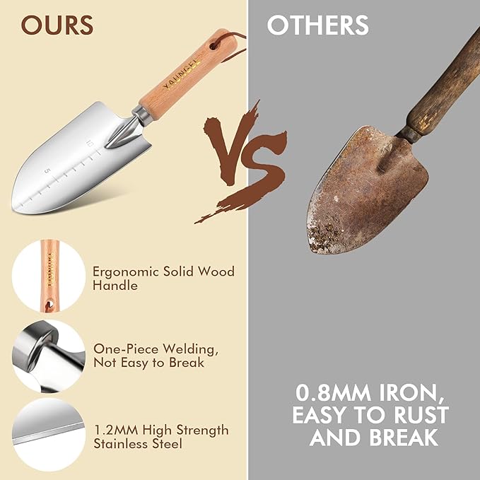 Gardening Tools - YAUNGEL 10 Pcs Garden Tool Set, Heavy Duty Stainless Steel Gardening Supplies Hand Tools with Wooden Handle, Storage Tote Bag, Ideal Gardening Gifts for Women and Men, Pink