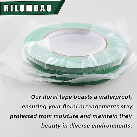 4 PCS Green Floral Tape, 0.25" Flower Stem Wrap Tapes, Waterproof Florist Tape - Multipurpose Adhesive Florist Tapes for Binding Fresh, Flower Bouquets and Floral Craft (98Ft/33Yd/Roll)