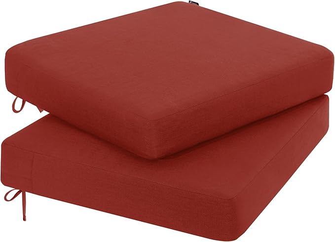 Favoyard Outdoor Chair Cushion 24 x 24 x 4 Inch Rainproof & 3-Year Fade Resistant Patio Furniture Cushions with Removable Cover and Adjustable Ties for Garden Sofa Couch Pads Set of 2, Red