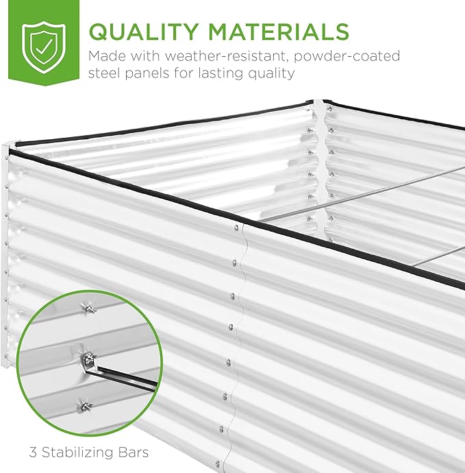 Best Choice Products 8x4x2ft Outdoor Metal Raised Garden Bed, Deep Root Planter Box for Vegetables, Flowers, Herbs, and Succulents w/ 478 Gallon Capacity - White