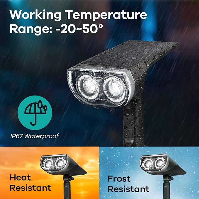 Consciot Solar Spotlights Outdoor, Daylight IP67 Waterproof 2-in-1 Solar Spot Lights, Durable Christmas Decorations Lights for Garden Yard Pathway Driveway Porch Walkway, Auto On/Off, 6 Pack