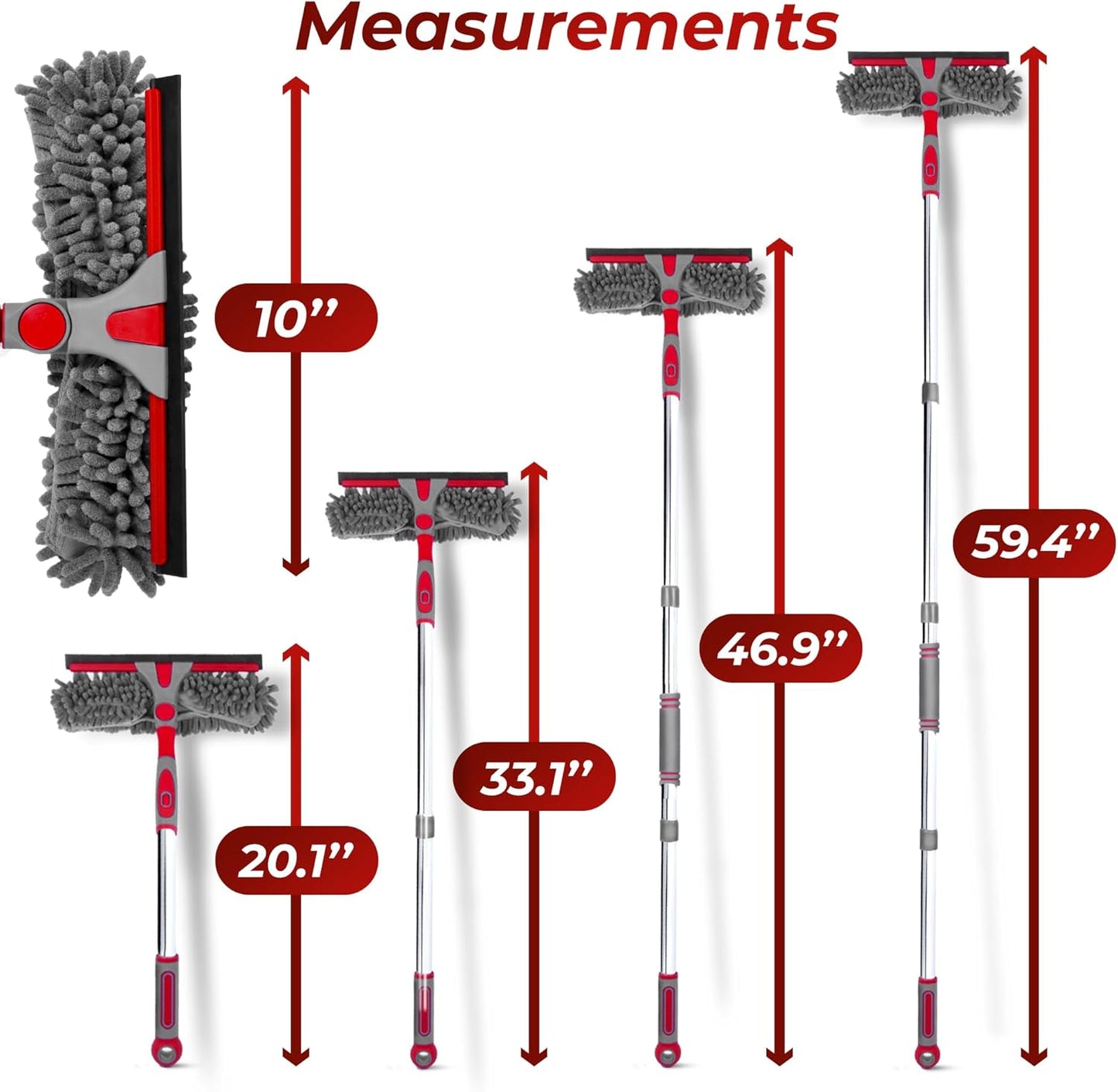 DSV Standard Squeegee Window Cleaner Tool 2-in-1 Window Squeegee for Window Cleaning, 60” Window Cleaning Squeegee Kit with Bendable Head, Window Cleaning Tool With Extension Pole for Home, Car, Glass