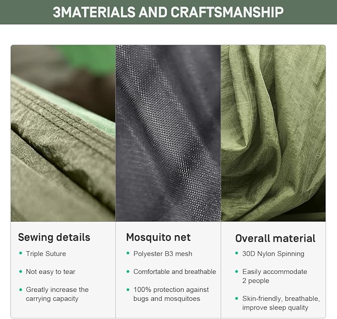ETROL Camping Hammock with Mosquito Net,3 in 1 Function Parachute Portable Hammock,Double & Single Hammocks Tent for Travel Outdoor Indoor Hiking Patio - with Tree Straps,Carabiners,Aluminium Poles