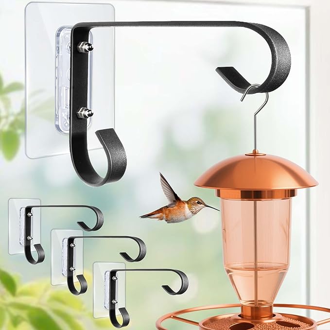 Bird Feeder Hanger Window Mount: Metal Hanging Bird Feeder 6Inch - Geometric Window Hummingbird Feeder - for Outside Decorative - 4pcs