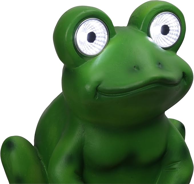 Alpine Corporation ZEN390SLR-L Frog on Mushroom Statue with LED Lights, Solar-Powered LED Frog Garden Statue, 24" H, Green