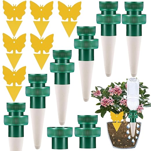 Grembeb【Upgrade】 Self Watering Planter Insert,6 Plant Spikes Device Ceramic Stakes + 6 Garden Papers Automatic Drip Irrigation Flower Waterer System for Vacation Outdoor Indoor Home Houseplant Use