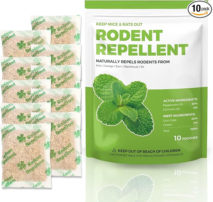 Mice Repellent Indoor, Peppermint Oil to Repel Mice and Rats, Extra-Strength Plant-Based Mice Repellent Rat Repellent for House Squirrel Repellent Rodent Deterrent for Indoor Use (Pack of 10)