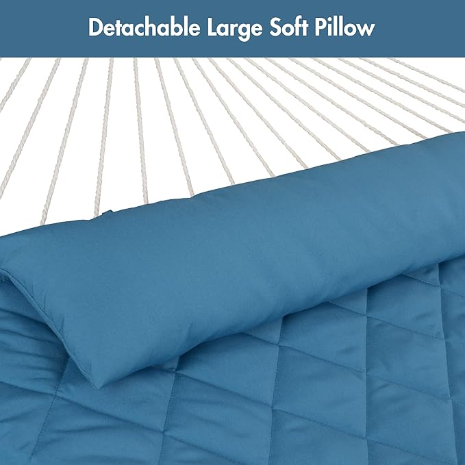 ANOW 2 Person Hammock with Detachable Large Hammock Pad and Pillow, for Garden Yard Outside, 450 LBS Weight Capacity, Blue