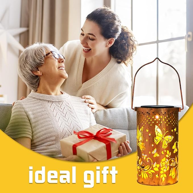 4 Packs Solar Lanterns Outdoor Hanging Lantern Lights, 4 Butterflies Hollowed-Out Metal Decor Lantern, Waterproof LED Decorative Garden Light Gifts