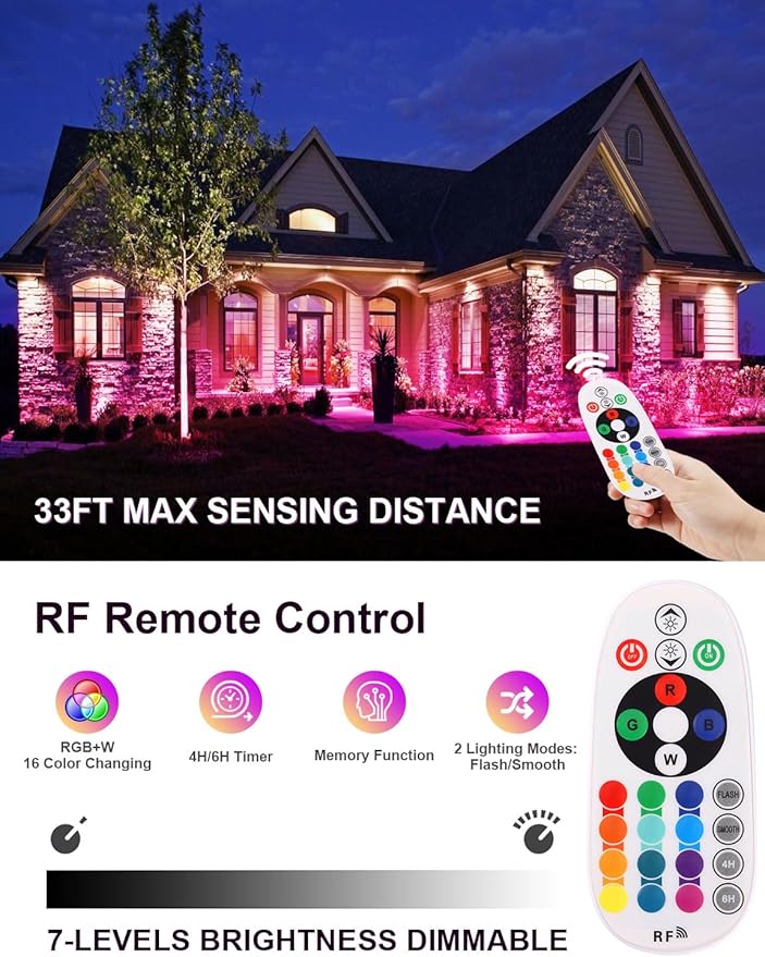 ECOWHO RGB Color Changing Landscape Lights with RF Remote Control, 12V Low Voltage Landscape Lighting, IP65 Waterproof LED Spotlight Outdoor for Yard House Garden Patio Tree Pathway Decor, 4 Pack