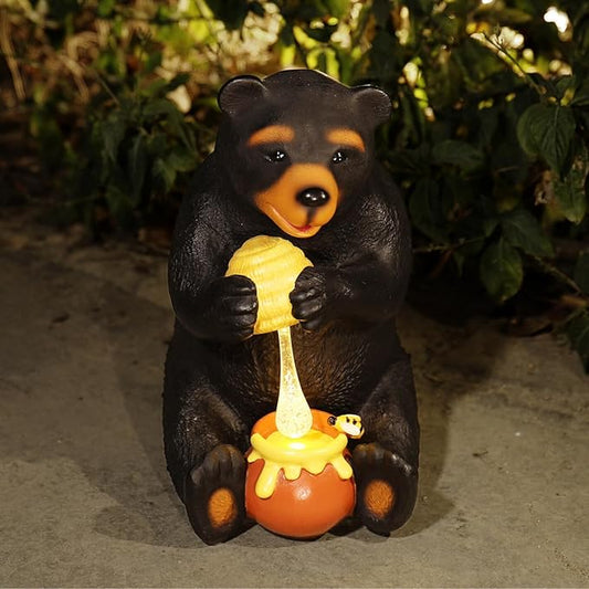 Black Bear Decor, Bear Statue, Solar Garden Statue for Outside, Solar Garden Yard Patio Decor, Outdoor Statue for Garden, Outdoor Decor for Patio, Garden Decoration, Gardening Gifts for Women