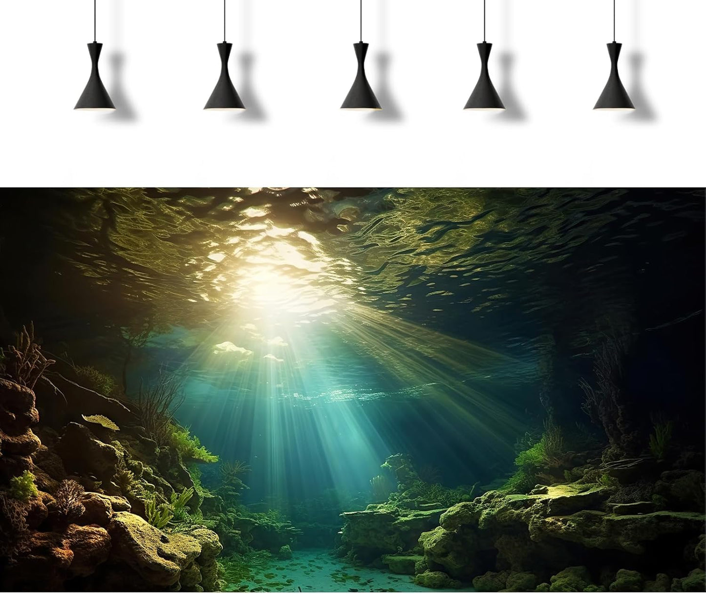 Fish Tank Background Under The Sea Aquarium Background Ocean Floor Sunray Rock Terrarium Backgrounds Coral Reef Aquatic Plants Underwater Cave Aquarium Wallpaper for Fish Tank Decorations 30x18in