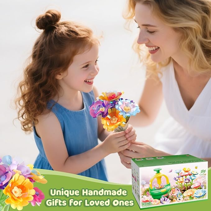 TingingYuli Arts and Crafts Kit for Kids Ages 4-8,Flower Bouquet Toys,DIY Flower Market Toys,Build Your Bouquet,Educational Christmas Birthday Gifts for 3 4 5 6 7 8 9 Year Old Girls-Blue