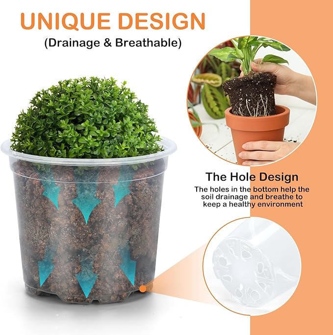 45 Pack 7/6/5/4/3 Inch Clear Nursery Pots for Plants, Clear Plastic Plant Pots with Drainage Holes, Transparent Variety Pack Flexible Garden Pot for Outdoor Indoor, Seed Starting Pots (Clear)