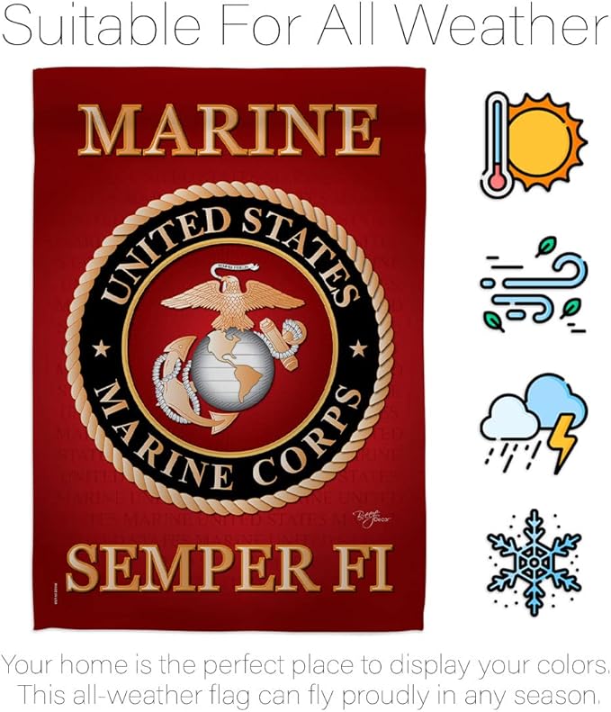 Breeze Decor HS108057-BO-02 Marine Corps Americana Military Decorative Vertical Set, House Flag 28" x 40", Thick Fabric