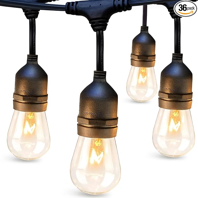 addlon 72FT(36FT*2) Outdoor String Lights Commercial Grade Weatherproof Strand, 30 Edison Vintage Bulbs, 24 Hanging Sockets and 6 Spare Bulbs, ETL Listed Decorative Cafe Patio Lights for Bistro