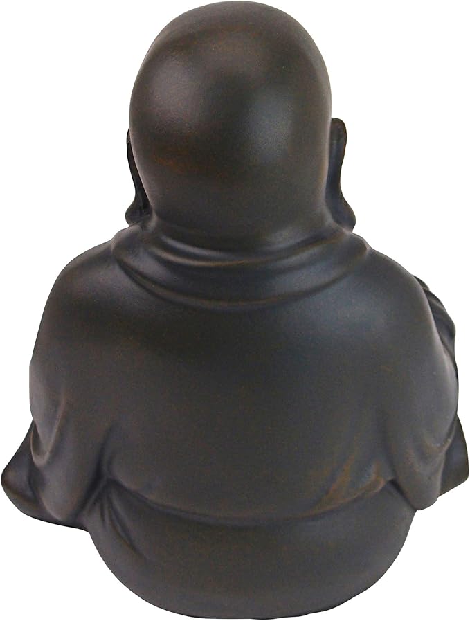 Design Toscano Laughing Asian Man Happy Hotei Garden Statue, Medium, 8 inches wide, 9 inches tall, Cast Stone Resin, Green Bronze Finish