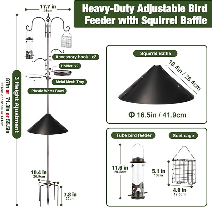 ERYTLLY Bird Feeders Bird Feeding Station Kit Bird Feeding Pole Wild Bird Feeder Hanging Kit with Squirrel Guard Baffle Suet Cage Tube Bird Feeder Planter Hanger Multi Feeder for Attracting Wild Birds