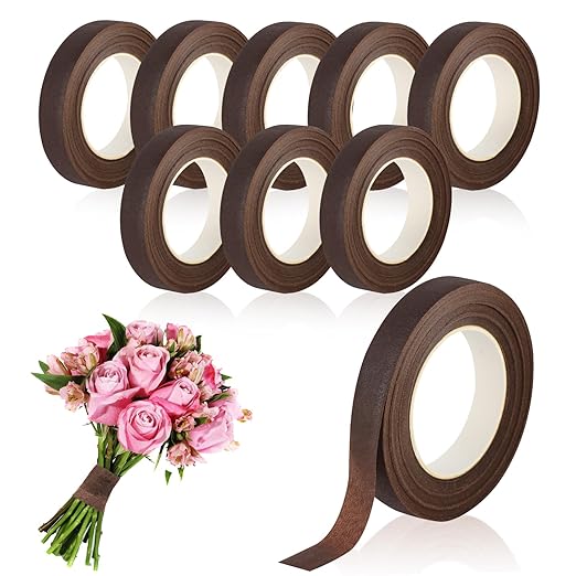 Phinus 9 Rolls Floral Tape, 1/2 Inch x 30 Yard Flower Tape, Green Floral Tape for Floral Crafts Supply, Bouquet Stem Wrapping, Wedding Bouquet (Brown)