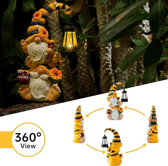 Garden Gnome Statue with Solar Lights – Large Outdoor Whimsical Decor for Patio, Lawn, Yard – Resin Waterproof Sculptures – Unique Birthday Gift for Grandma, Mom, Women