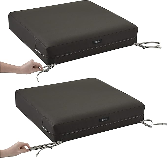 Classic Accessories Ravenna Water-Resistant 23 x 23 x 5 Inch Square Patio Seat Cushion Slip Cover & Foam, Espresso, Lounge Chair Cushion