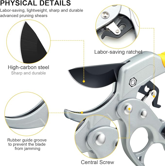 Garden Clippers, Premium Germany Pruners, Work 3 Times Easier, Professional Pruning Shears, Cutting Rose, Flower, Hedge, Stem, Sharp Scissors Gardening Tools, Arthritis Weak Hand Snips