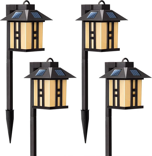 GIGALUMI Japanese Decor Solar Lights for Outside, Pathway Lights 4 Pack - Lawn/Patio/Yard/Walkway/Driveway Decoration