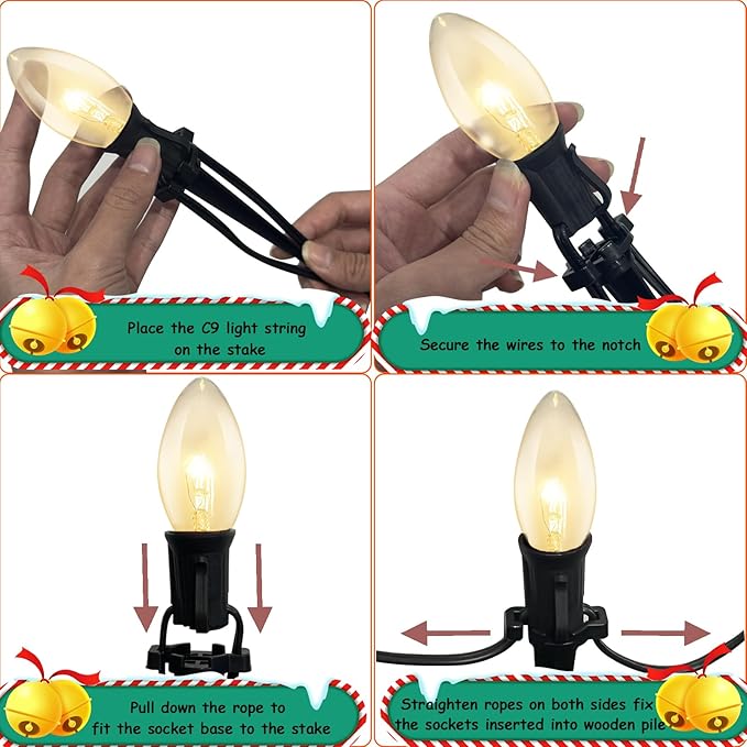 C9 Christmas Pathway Lights Outdoor, 38Ft 25 C9 Incandescent Warm White Pathway Marker Stakes Waterproof for Walkway Lawn Sidewalk Driveway Holiday