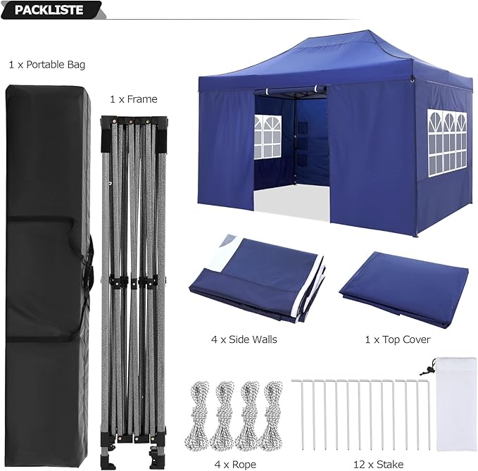 COBIZI 10x15 Pop up Canopy Heavy Duty Tent with 4 sidewalls Commercial Outdoor Canopy Event Tents All Season Wind & Waterproof Gazebo with Carry Bag, Dark Blue(Frame Thickened)