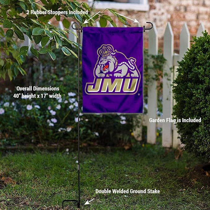 College Flags & Banners Co. James Madison Dukes JMU Garden Flag with Pole Stand Holder