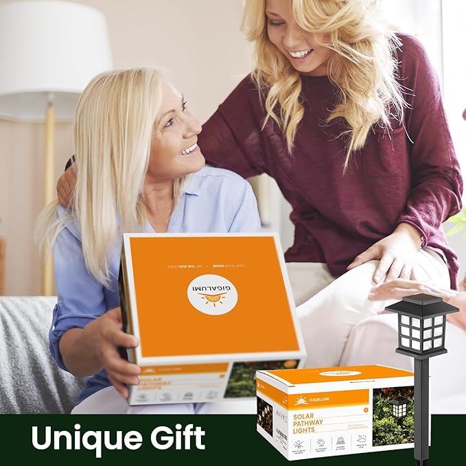 GIGALUMI Solar Outdoor Lights，10 Pack LED Solar Lights Outdoor Waterproof, Solar Walkway Lights Maintain 10 Hours of Lighting for Your Garden, Landscape, Path, Yard, Patio, Driveway