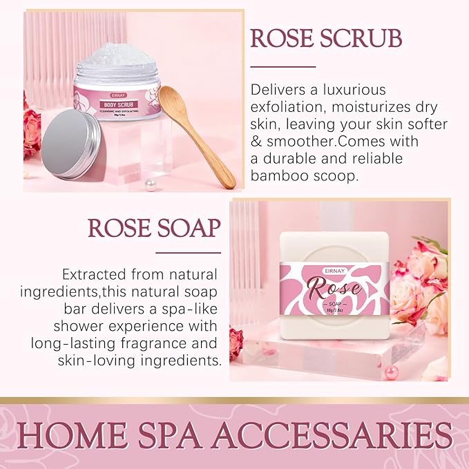Gifts for Women,12pc Rose Scented Bath and Body Set Birthday Gift Baksket for Women Home Spa Bath Set for Her Mom Sister Wife Friend Christmas Stocking Stuffers Gifts
