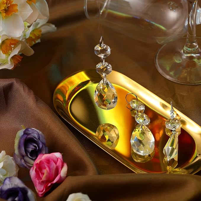 48 Pcs 24 Pcs Chandelier Crystal Replacement 38 mm Teardrop & Icicle Crystal Prisms Hanging Gems Parts for Lamps and Chandeliers Suncatcher Christmas Tree Windows Home Decor (Clear)