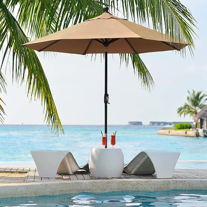 EliteShade USA 10-Year-Non-Fading 9Ft Market Umbrella Patio Umbrella Outdoor Table Umbrella with Ventilation, Heather Beige