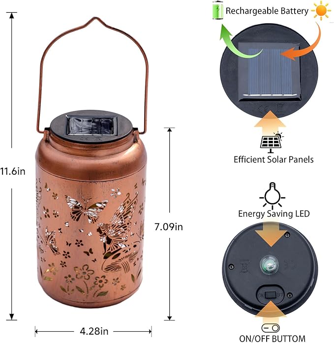 Fairy Solar Lanterns Outdoor Waterproof Hanging Butterfly Lights Hollow Out Metal Lantern Decorative Garden Graceful Light Christmas Decor for Patio,Landscape,Festival Gifts for Women Mom Grandma