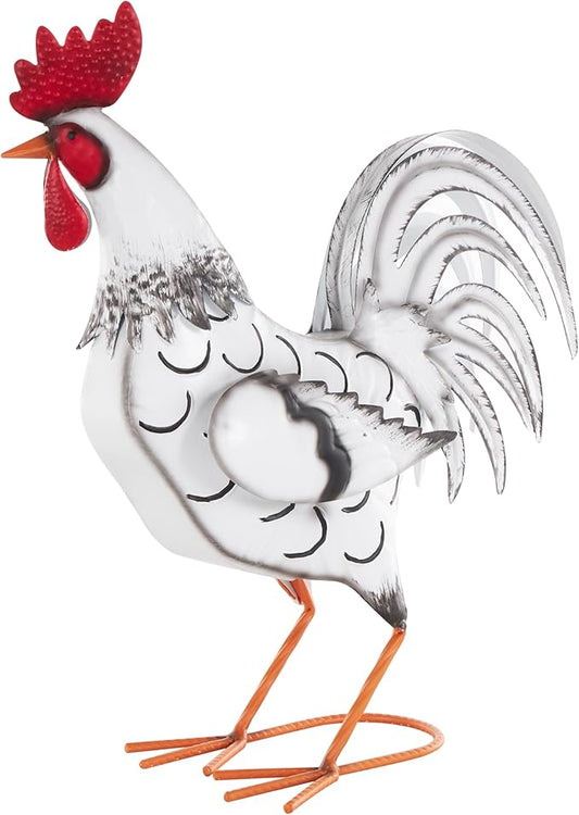 Deco 79 Metal Rooster Decorative Garden Sculpture Garden Statue with Black and Red Accents, Outdoor Sculpture 6" x 16" x 18", White