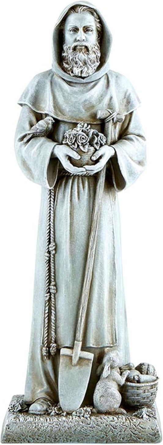 Garden Statue - Stone-Resin Saint Fiacre Indoor/Outdoor Catholic Sculpture, 12" Tall
