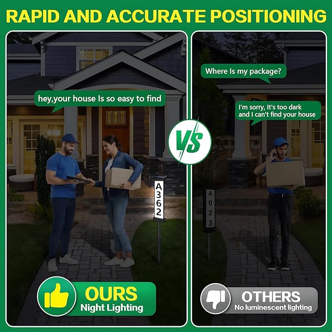 DBF Solar Address Sign, Dual-Sided House Numbers for Outside Waterproof, 3 Colors LED Illuminated Solar Powered Address Plaque with stakes, Outdoor House Number for Home Yard Garden Street