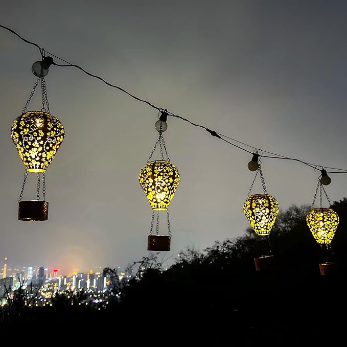 4-Pack Bee Decor Hot Air Balloon Solar Lantern – Outdoor Decorative Hanging Light for Garden Yard Patio Porch Lawn and Pathway – Unique Housewarming, Birthday Gift for Women Mom Grandma