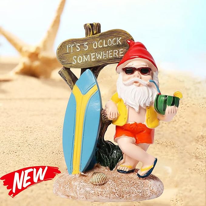 Garden Gnomes Outdoor Funny-It is 5 O'clock Somewhere Gnome Ourdoor Statue for Indoor Outdoor Garden Gnome Sculpture Patio Yard Lawn Dwarf Decoration