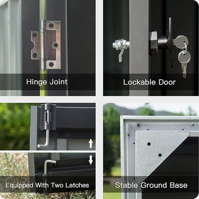Domi Outdoor Storage Shed 6.5’ x 4.2’, Metal Garden Shed with Galvanized Steel Frame for Bike, Tools, Lawn Mowers, Outdoor Storage Cabinet with Lockable Door for Garden Lawn Patio (Dark Grey)