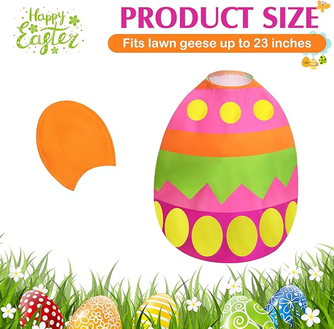 Easter Egg Goose Outfit Spring Lawn Porch Goose Clothes Easter Plastic Goose Costume for Cement Goose 23" Easter Party Outdoor Patio Yard Lawn Art Decoration