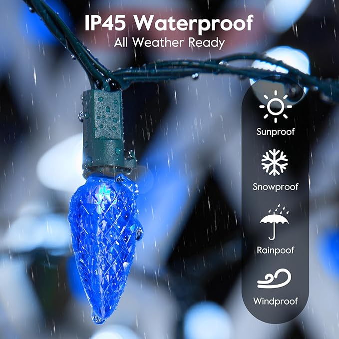 Brightown C6 LED Christmas String Lights - 2 Pack Each 20ft 60LED Battery Operated Strawberry String Lights with Timer and 8 Light Modes for Christmas Trees Wreaths, Indoor Xmas Decor, Blue and White