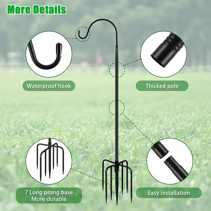 FEED GARDEN Shepards Hooks for Outdoor Bird Feeder Pole 92 Inch Adjustable Tall Heavy Duty Shepherds Hooks for Hanging Plant Baskets, Solar Lights, Wedding Decor, Lanterns, Black (2 Pack)