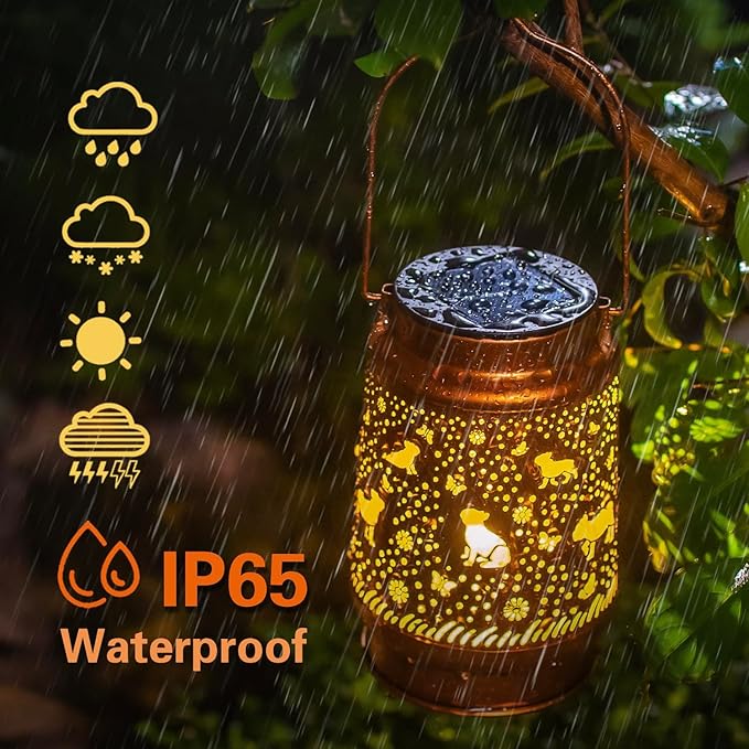 Dog Solar Lanterns Outdoor Waterproof Hanging Solar Lights Dog Gifts for Women Men Metal Decorative LED Lanterns for Garden Decor,Yard,Patio,Lawn,Tabletop,Pathway,Landscape